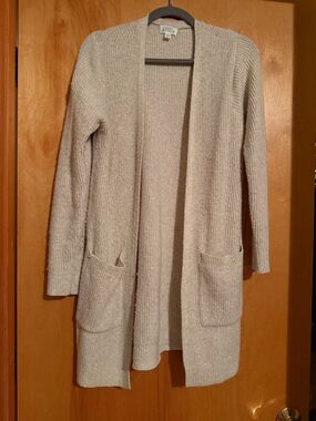 Market & Spruce Relaxed Open-Front Long Cardigan - Light Cream Size M